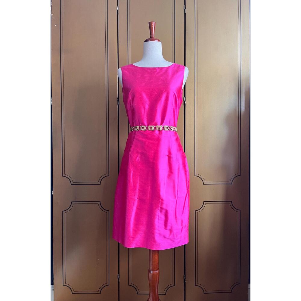 Vintage silk dress in shocking pink, size 10